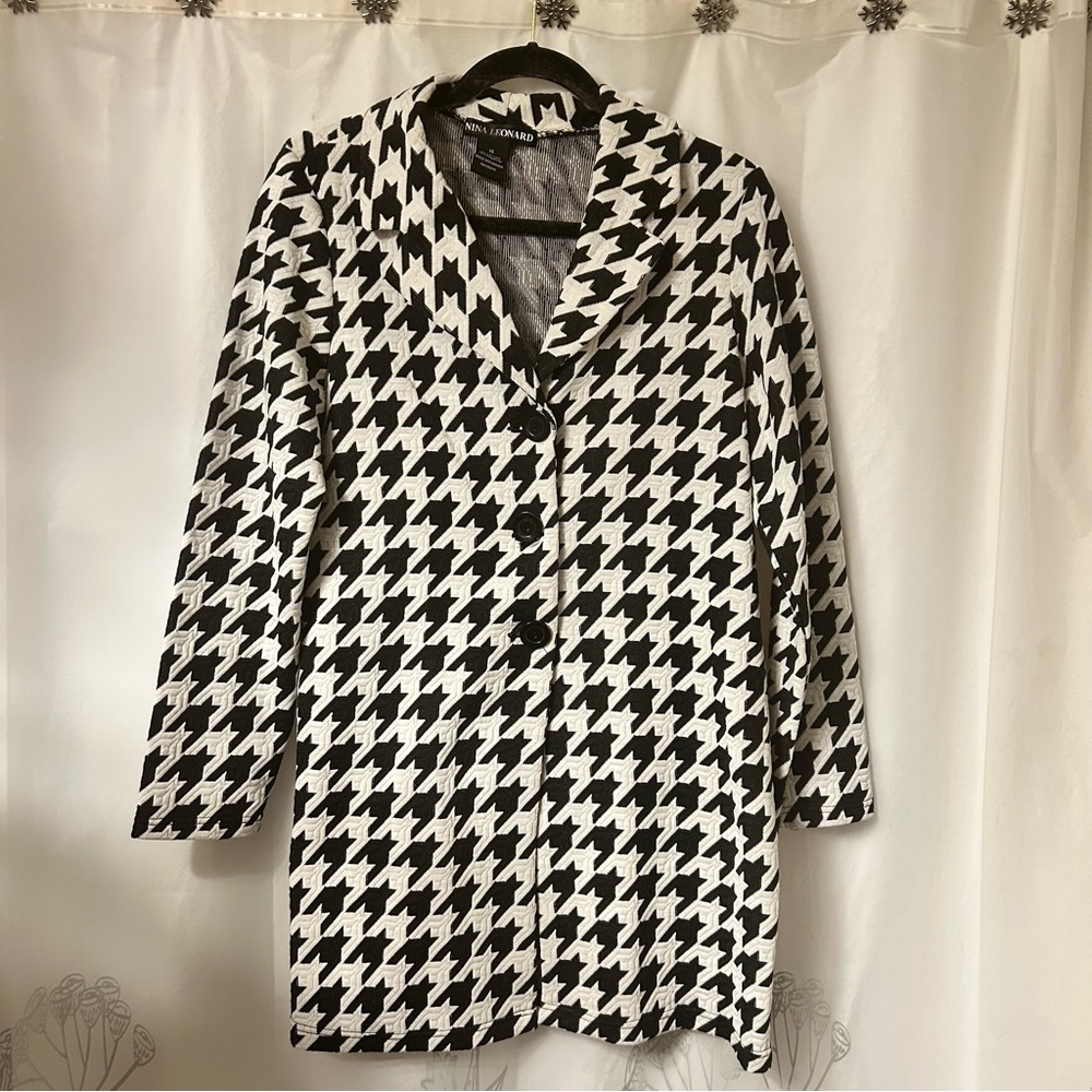 New‎ Nina Leonard Black and White Houndstooth Blazer